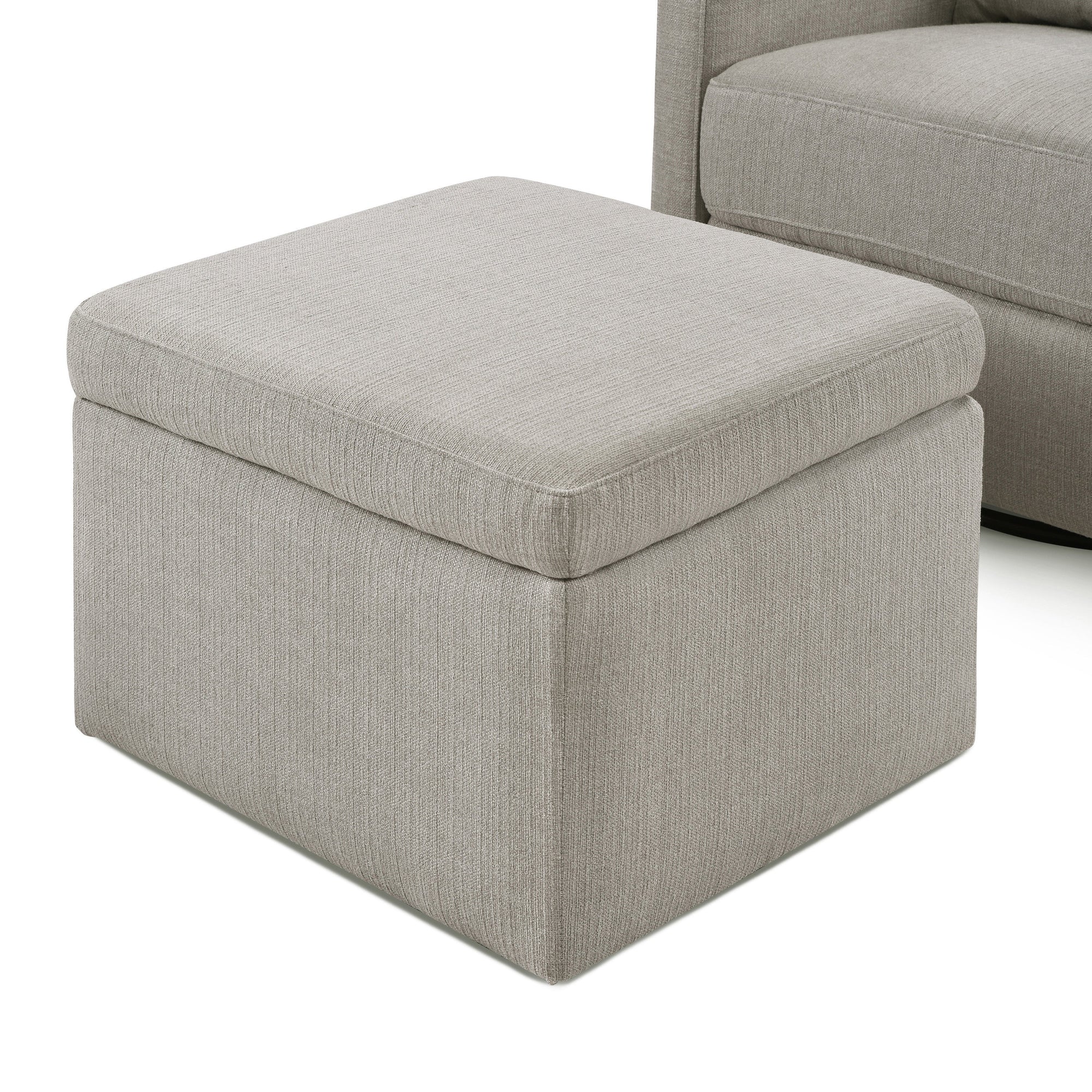 F18787PFTGRY,Carter's,Adrian Swivel Glider with Storage Ottoman in Performance Grey Linen