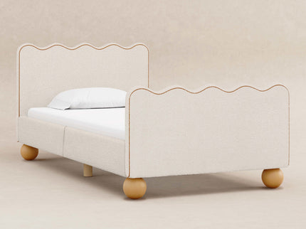 M31369PWBTAN,Babyletto Kids,Rizo Twin Bed in Performance Ivory Boucle w/ VTan Leather Piping
