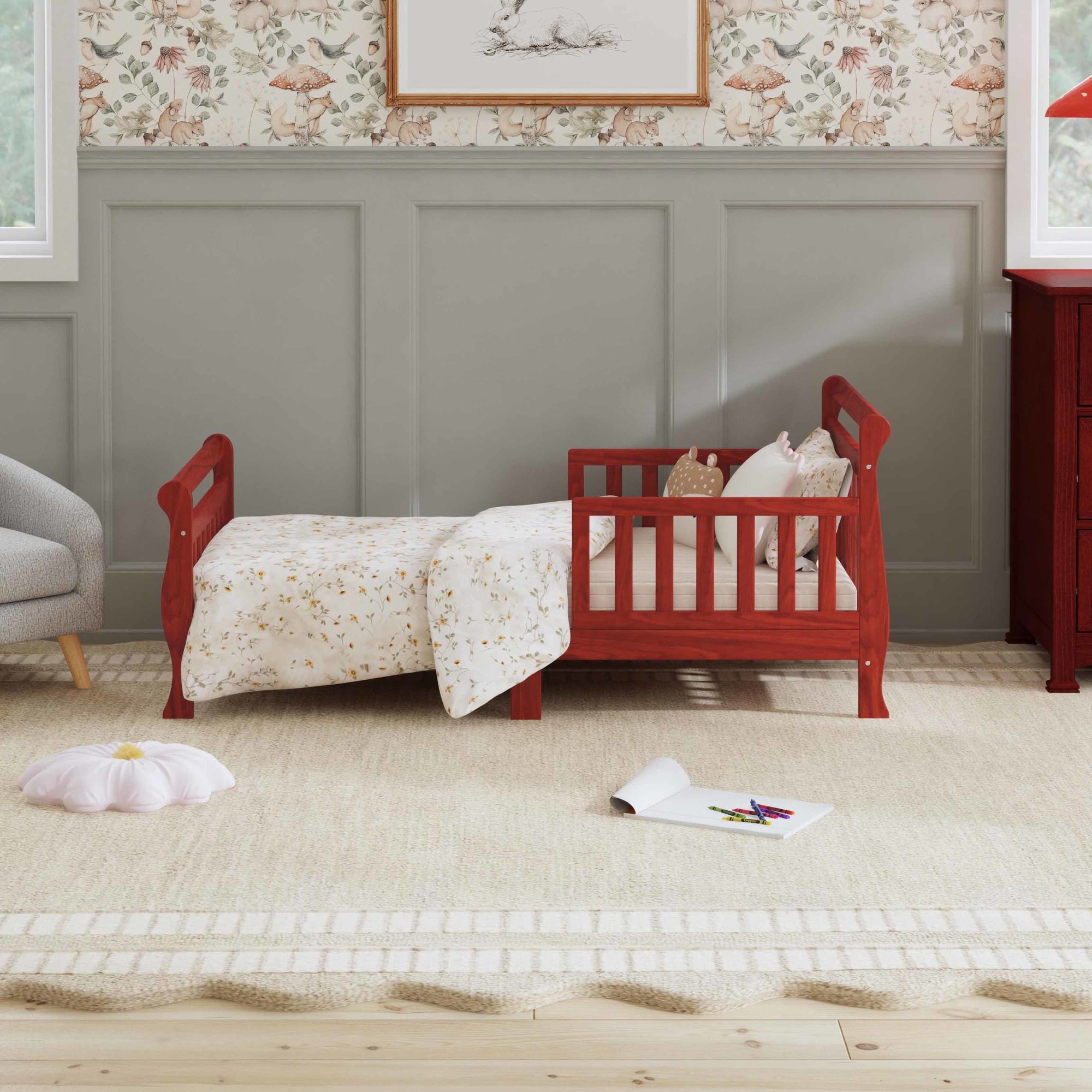 M2990C,DaVinci,Sleigh Toddler Bed in Rich Cherry Finish
