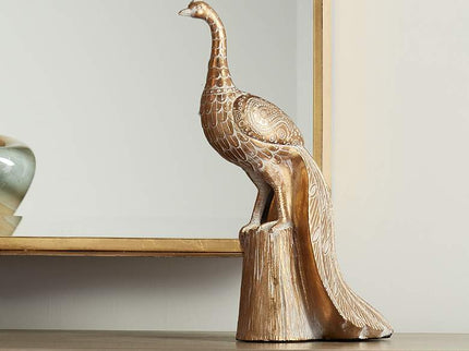 Paisley Wing Peacock 13 1/2" High Shiny Gold Statue