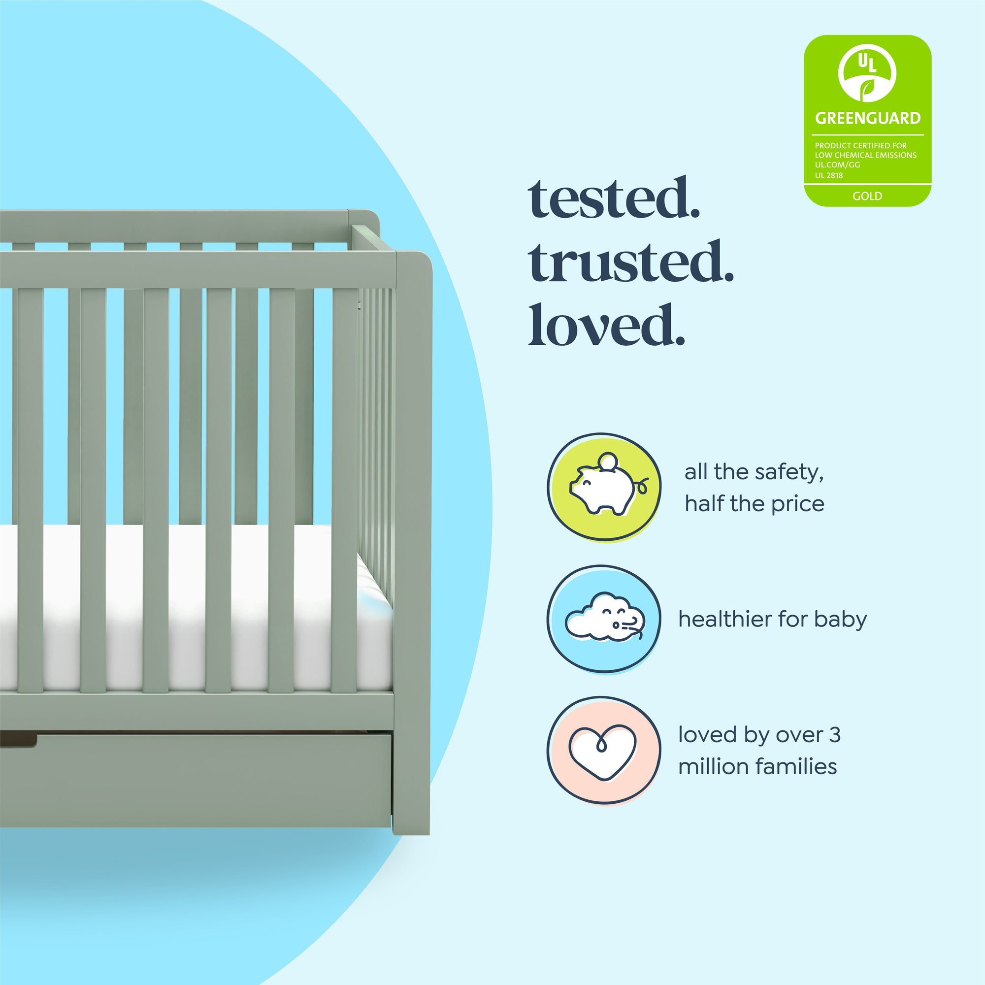 F11951LS,Carter's,Colby 4-in-1 Convertible Crib w/ Trundle Drawer in Light Sage