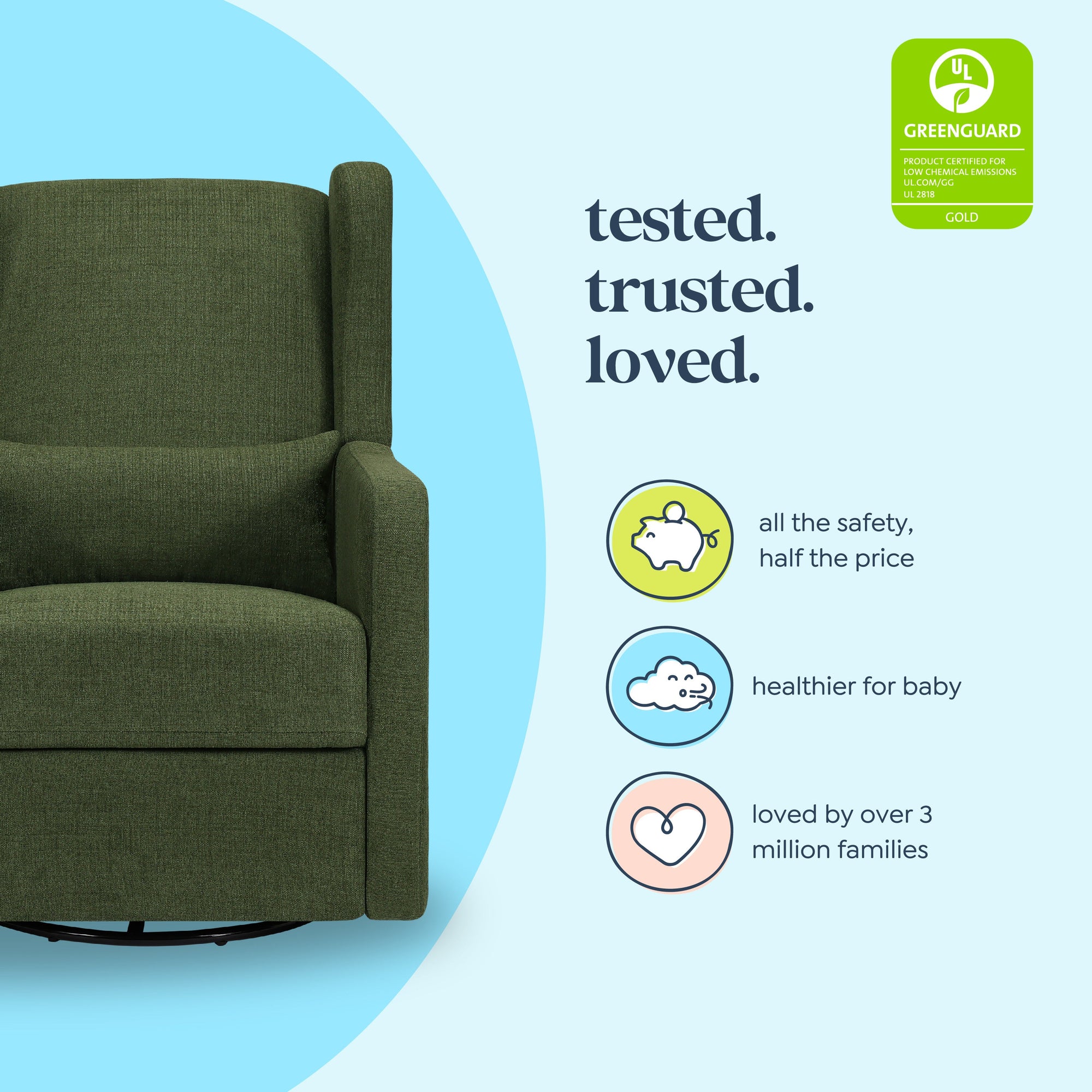 F19587PFGL,Carter's,Arlo Recliner and Swivel Glider in Performance Forest Green Linen