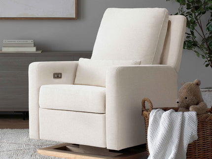 M23085PCMEWLB,Babyletto,Sigi Glider Recliner w/ Electronic Control and USB in Performance Cream Eco-Weave w/Light wood base