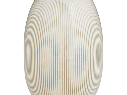 Pilar 8 3/4" High Shiny Beige Ridged Ceramic Vase
