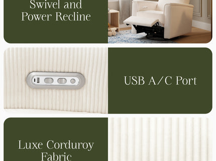 B17186YC,Monogram by Namesake,Willa Plus Power Glider Recliner w/ Power Headrest in Ivory Corduroy