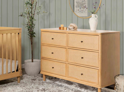 M23716HYHC,Namesake,Marin with Cane 6 Drawer Assembled Dresser in Honey and Honey Cane