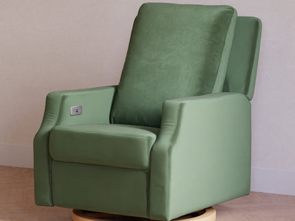 M22286FGVLB,Namesake,Crewe Electronic Swivel Glider Recliner in Forest Green Velvet w/Light Wood Base