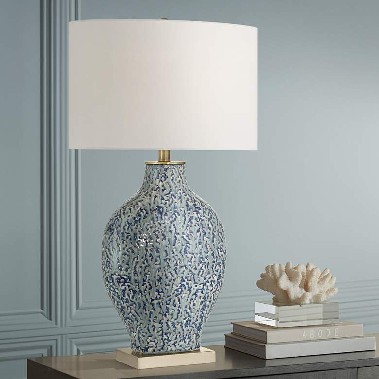 Possini Euro 29 1/2" High Victoria White and Blue Ceramic Table Lamp