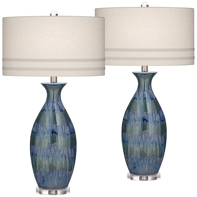 Possini Euro Annette 38" High Blue Drip Ceramic Table Lamps Set of 2