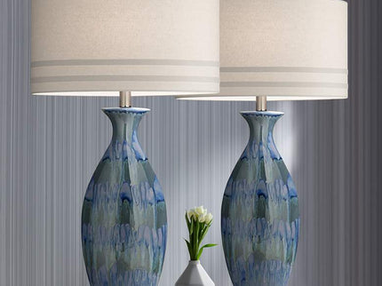 Possini Euro Annette 38" High Blue Drip Ceramic Table Lamps Set of 2