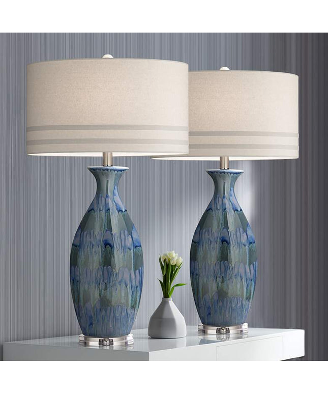 Possini Euro Annette 38" High Blue Drip Ceramic Table Lamps Set of 2