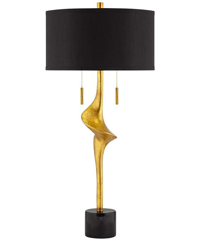 Possini Euro Athena 35 1/2" Black Shade Gold Leaf Modern Table Lamp