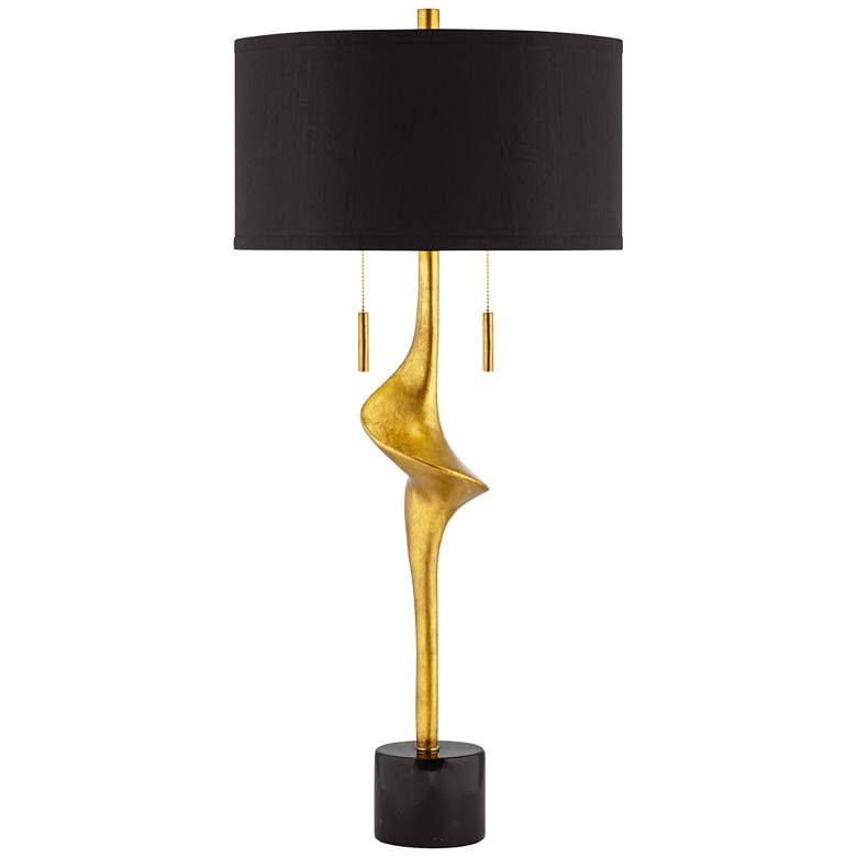 Possini Euro Athena 35 1/2" Black Shade Gold Leaf Modern Table Lamp