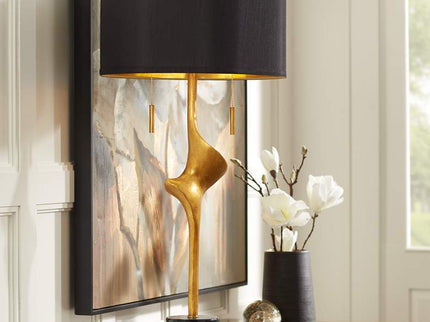Possini Euro Athena 35 1/2" Black Shade Gold Leaf Modern Table Lamp