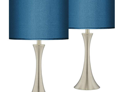 Possini Euro Blue Faux Silk Brushed Nickel Touch Table Lamps Set of 2