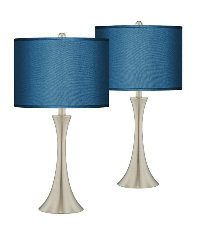 Possini Euro Blue Faux Silk Brushed Nickel Touch Table Lamps Set of 2