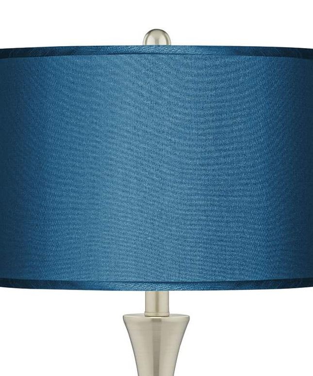 Possini Euro Blue Faux Silk Brushed Nickel Touch Table Lamps Set of 2