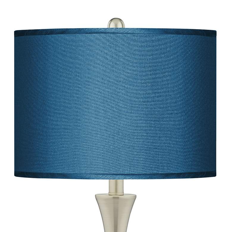 Possini Euro Blue Faux Silk Brushed Nickel Touch Table Lamps Set of 2