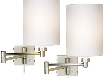 Possini Euro Brushed Nickel Cylinder Swing Arm Wall Lamps Set of 2