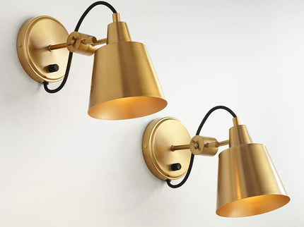 Possini Euro Capetown 8" High Warm Brass Swivel Wall Sconce Set of 2