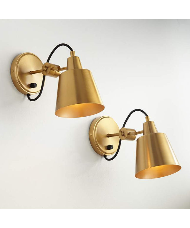 Possini Euro Capetown 8" High Warm Brass Swivel Wall Sconce Set of 2