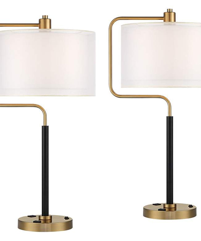Possini Euro Carlyle USB Port and Outlet Modern Desk Lamps Set of 2