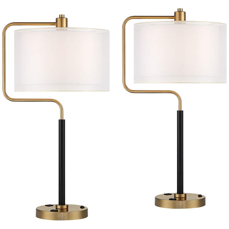 Possini Euro Carlyle USB Port and Outlet Modern Desk Lamps Set of 2