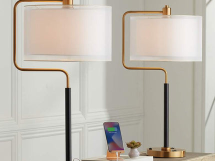 Possini Euro Carlyle USB Port and Outlet Modern Desk Lamps Set of 2