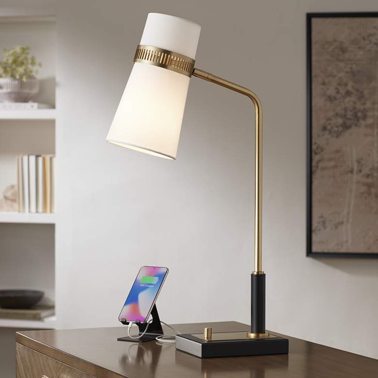 Possini Euro Cartwright 32" Antique Brass and Black USB Desk Lamp