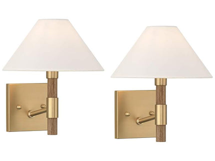 Possini Euro Conrad 11"H Brushed Champagne Wood Wall Sconce Set of 2