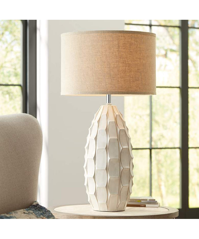 Possini Euro Cosgrove 32 3/4" Oval White Modern Ceramic Table Lamp