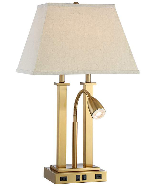 Possini Euro Deacon 26" Brass Gooseneck USB Port and Outlet Desk Lamp