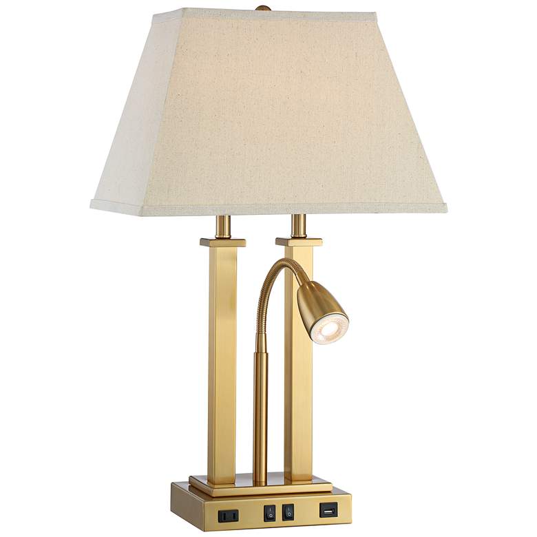 Possini Euro Deacon 26" Brass Gooseneck USB Port and Outlet Desk Lamp