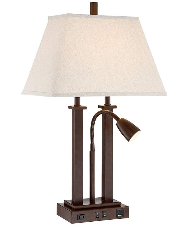 Possini Euro Deacon 26" Bronze Gooseneck USB and Outlet Desk Lamp