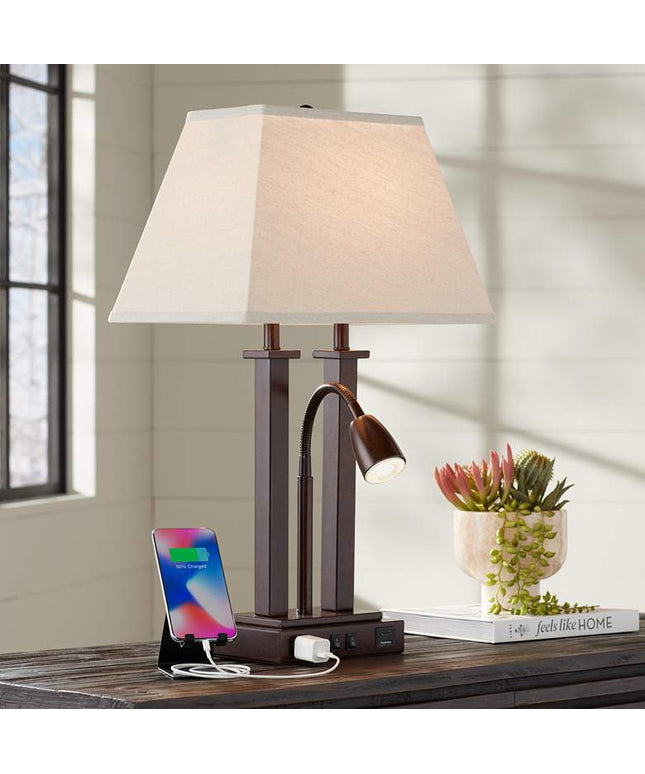 Possini Euro Deacon 26" Bronze Gooseneck USB and Outlet Desk Lamp