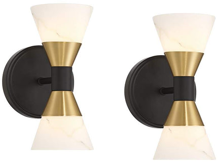 Possini Euro Domino 9 1/2"H Black Brass 2-Light Wall Sconce Set of 2