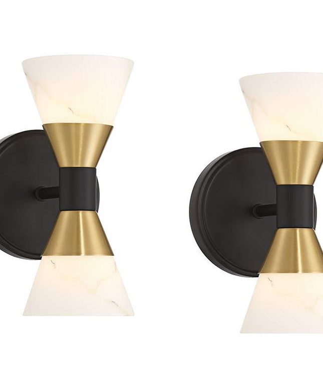 Possini Euro Domino 9 1/2"H Black Brass 2-Light Wall Sconce Set of 2
