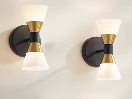 Possini Euro Domino 9 1/2"H Black Brass 2-Light Wall Sconce Set of 2