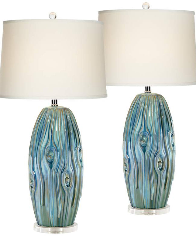 Possini Euro Eneya 31" Blue-Green Ceramic Table Lamps Set of 2