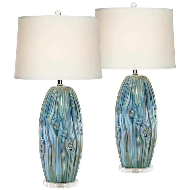 Possini Euro Eneya 31" Blue-Green Ceramic Table Lamps Set of 2