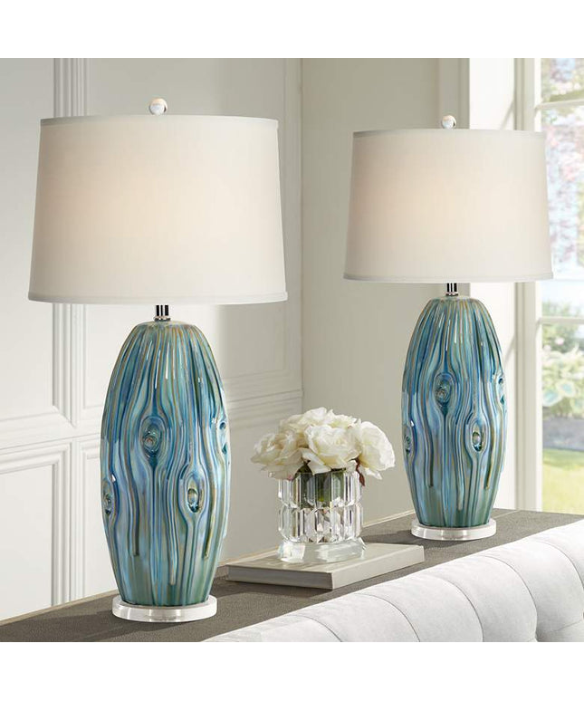 Possini Euro Eneya 31" Blue-Green Ceramic Table Lamps Set of 2