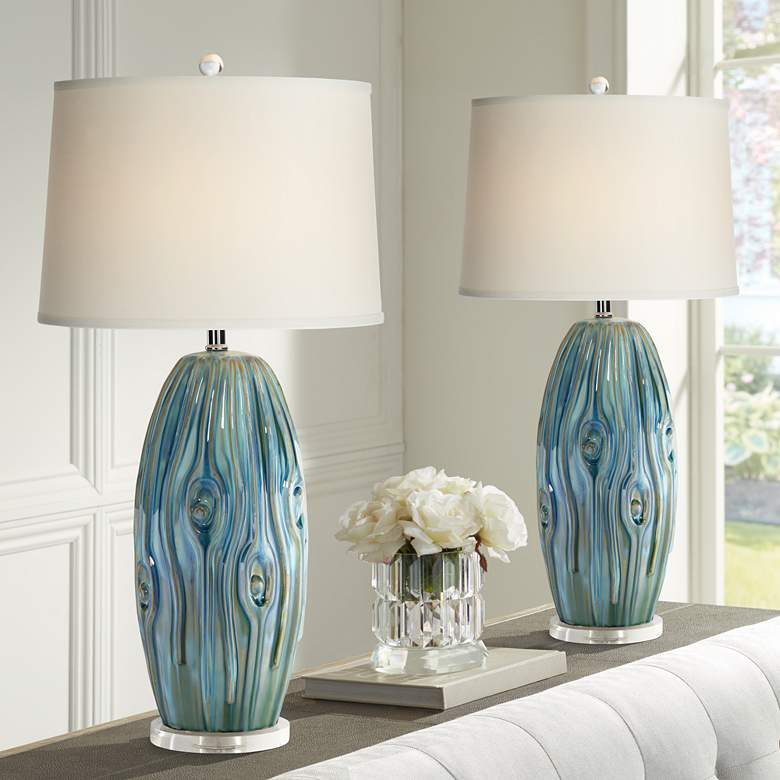 Possini Euro Eneya 31" Blue-Green Ceramic Table Lamps Set of 2