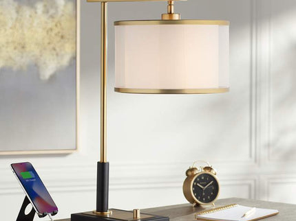 Possini Euro Hayven Black and Warm Gold Desk Lamp with Dual USB Ports