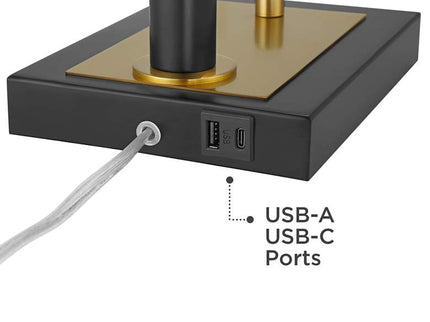 Possini Euro Hayven Black and Warm Gold Desk Lamp with Dual USB Ports