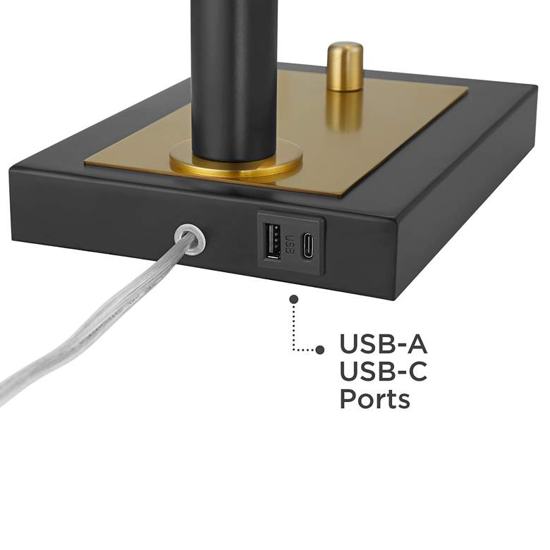 Possini Euro Hayven Black and Warm Gold Desk Lamp with Dual USB Ports