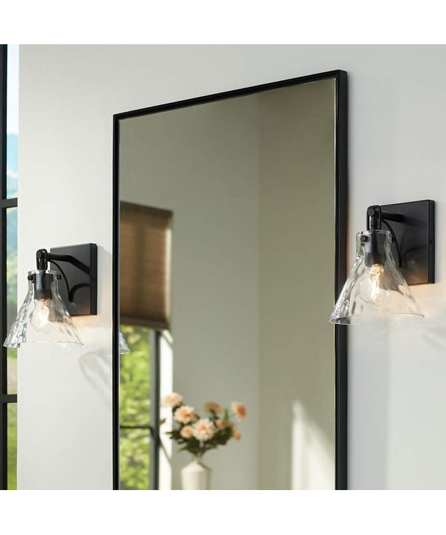 Possini Euro Ishii 9 1/4" Wide Matte Black Wall Sconce Set of 2