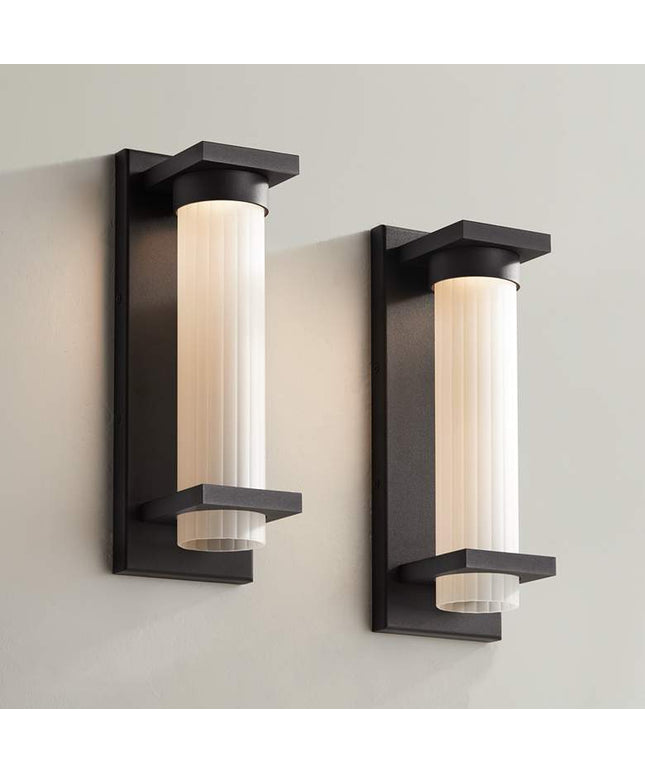 Possini Euro Kathleen 14" High Sand Black LED Wall Sconce Set of 2