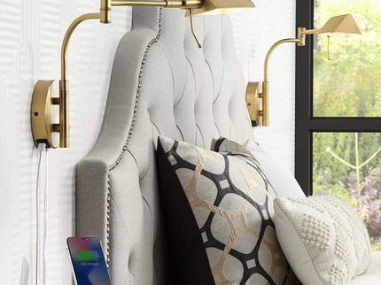 Possini Euro Keegan Plug-In Wall Lamps with Dual USB Ports Set of 2