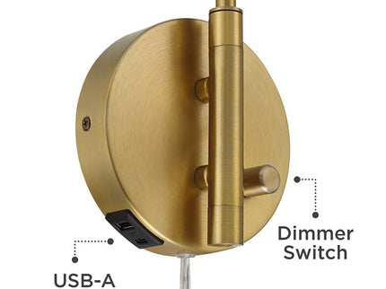 Possini Euro Keegan Plug-In Wall Lamps with Dual USB Ports Set of 2