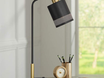 Possini Euro Keller 24" High Black and Brass Outlet and USB Desk Lamp